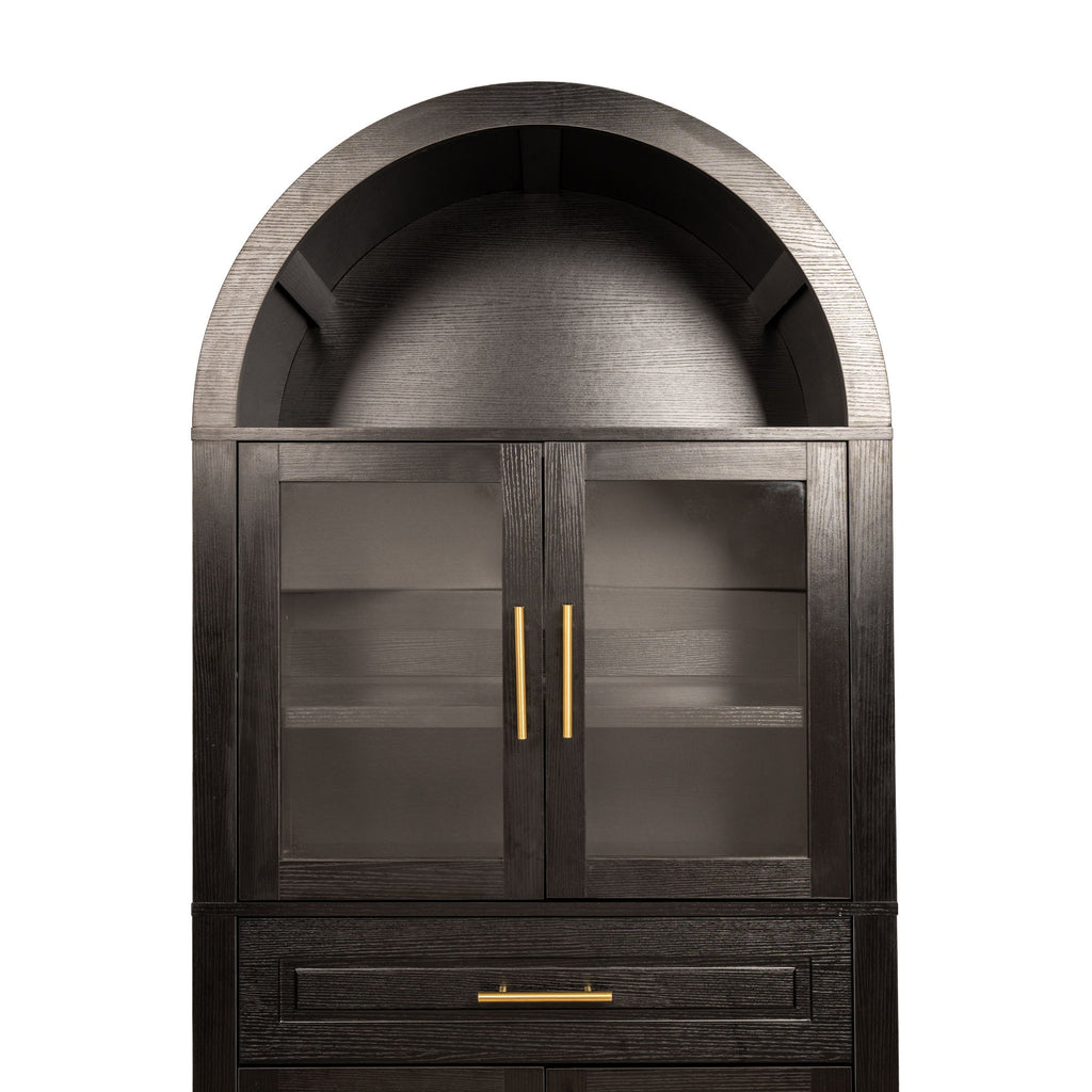 Arched Kitchen Pantry Cabinet With Adjustable Shelves And Barn Door Design