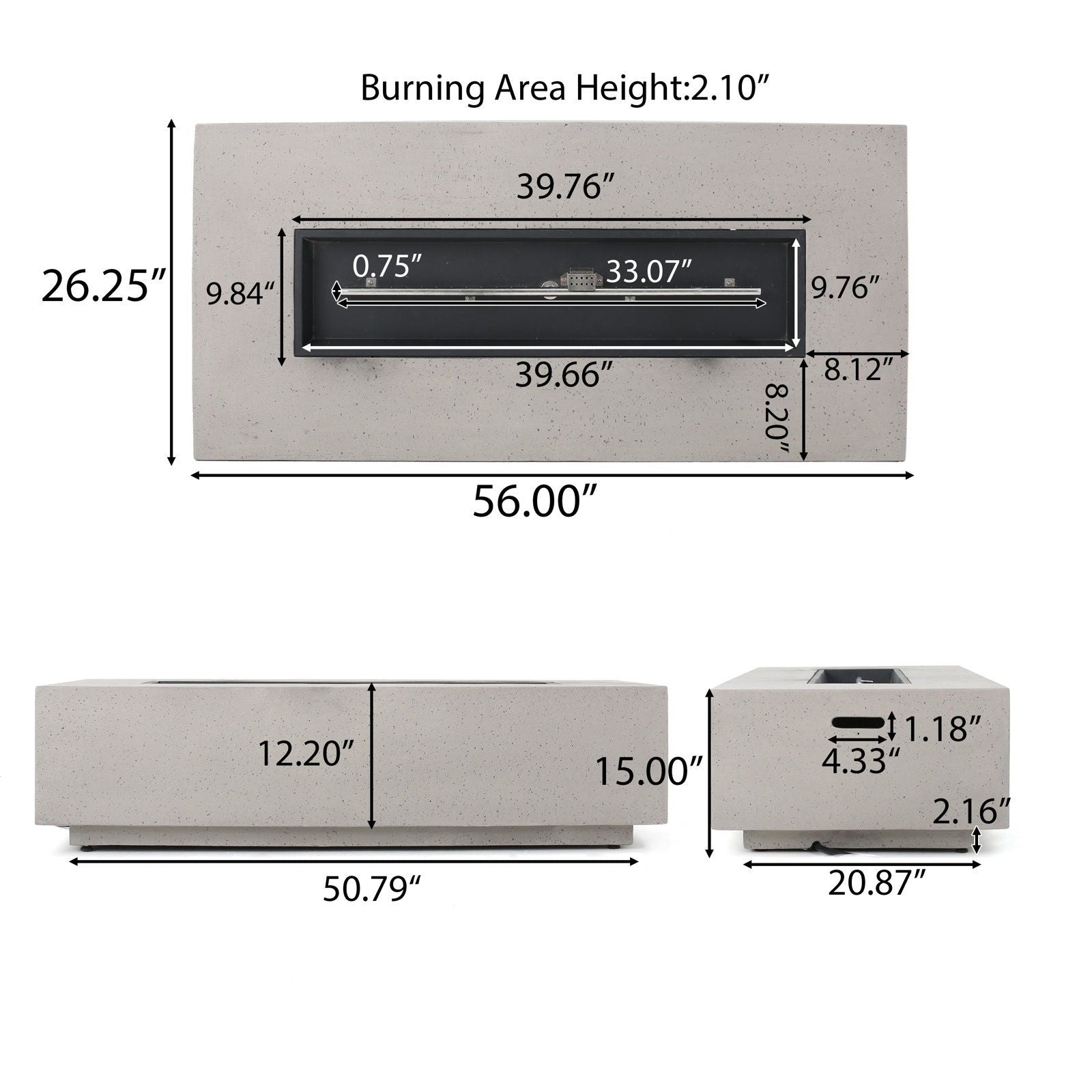 Modern Rectangle Fire Table 50, 000 Btu