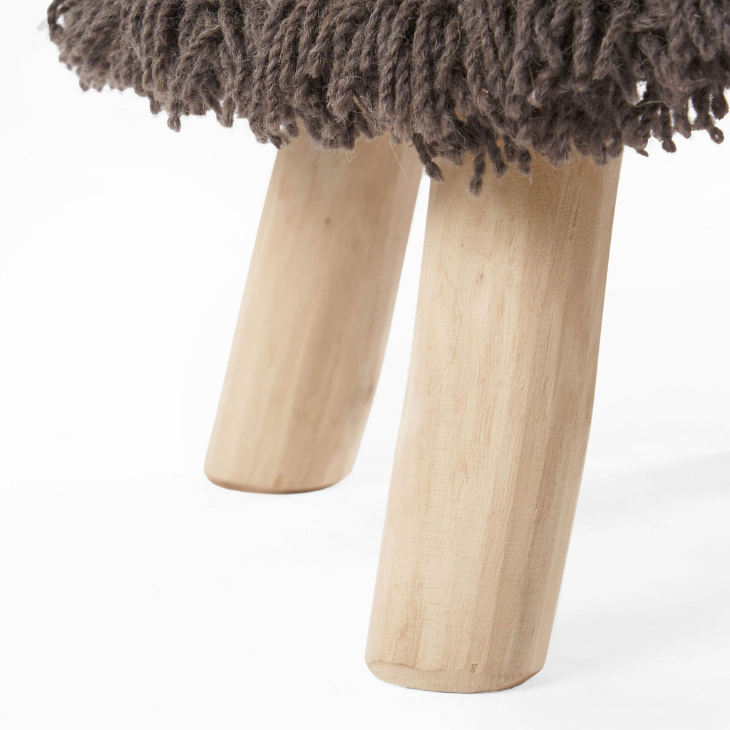 Roja - Handcrafted Wool & Cotton Foot Stool With Eucalyptus Wood Frame - Dark Brown