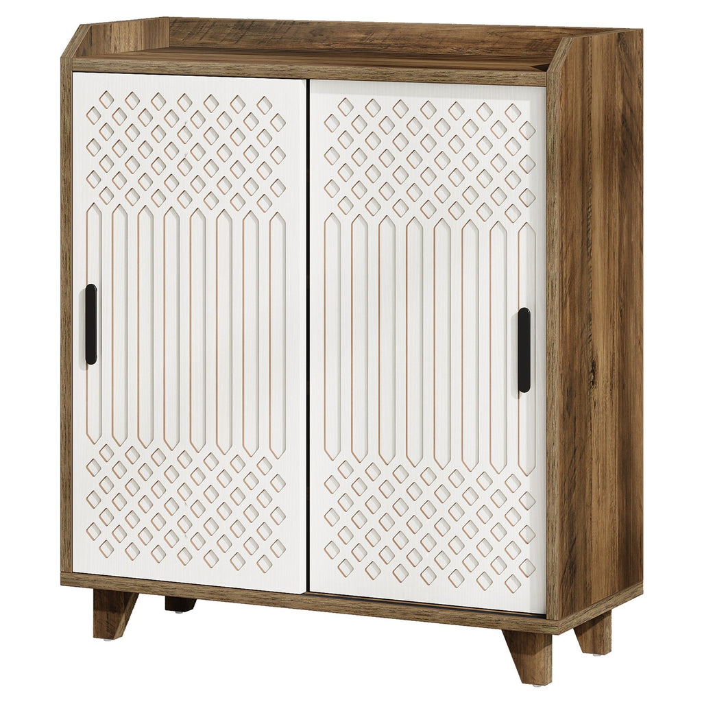 Sliding Door Sideboard Buffet Cabinet With Storage For Dining Room - Brown / White