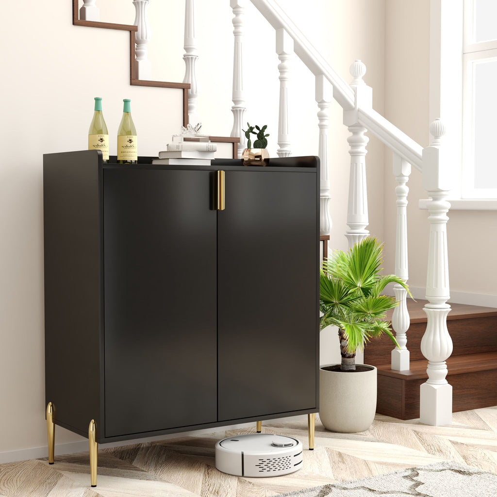 Wine Bar Cabinet With Adjustable Shelf, 2 Door Sideboard With Soft-Closing Hinges And Feet