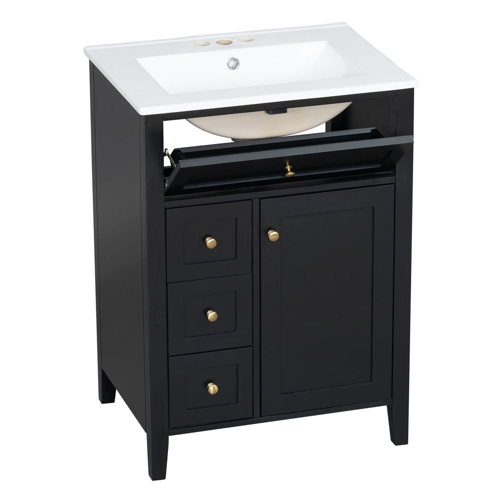 Bathroom Vanity With Sink, 3 Drawers & Cabinet With Adjustable Shelves