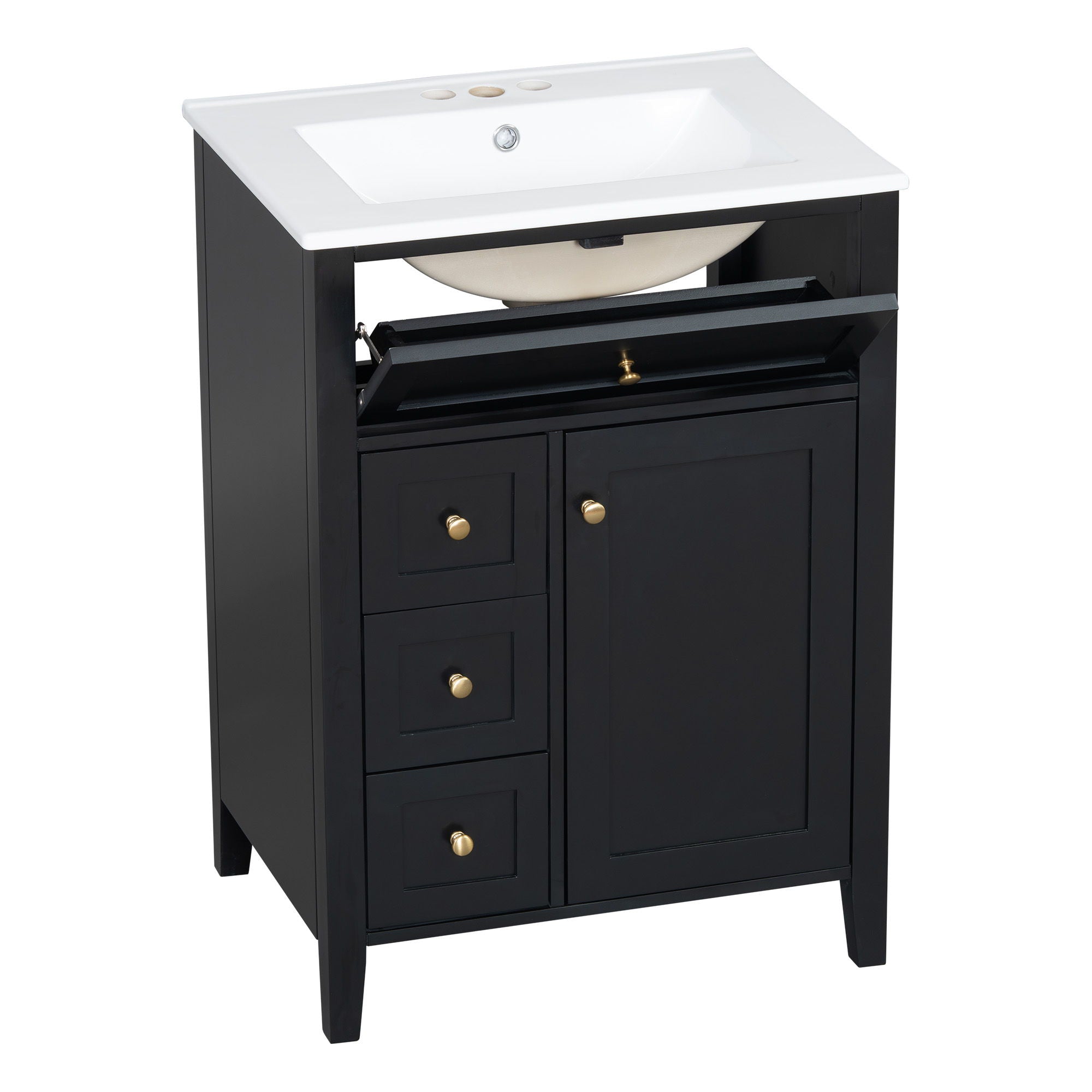 Bathroom Vanity With Sink, 3 Drawers & Cabinet With Adjustable Shelves