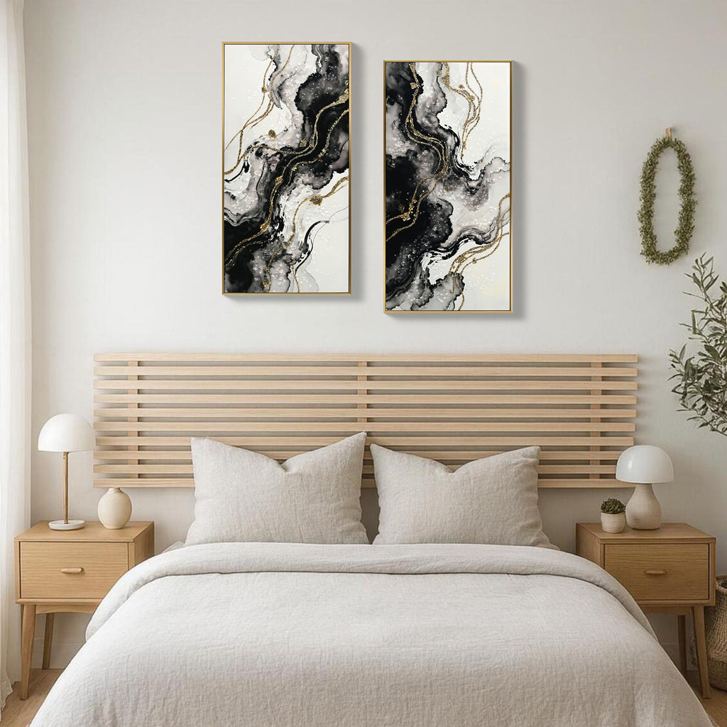 Large Framed And Abstract Wall Art, Minimalist Canvas Prints (Set of 2) - White / Black