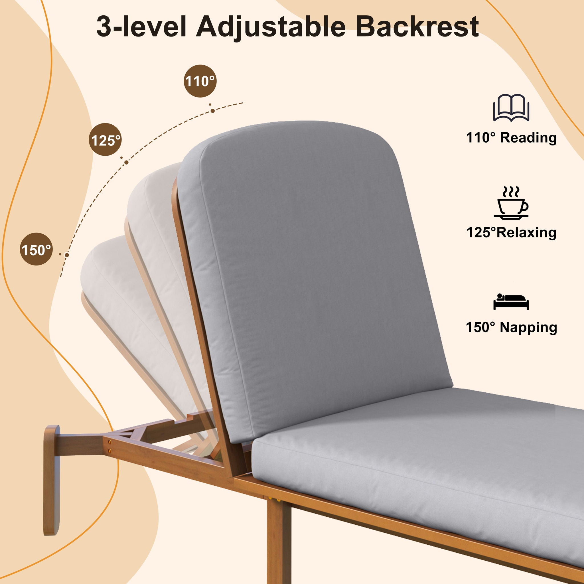 Outdoor Chaise Lounge With Adjustable Backrest