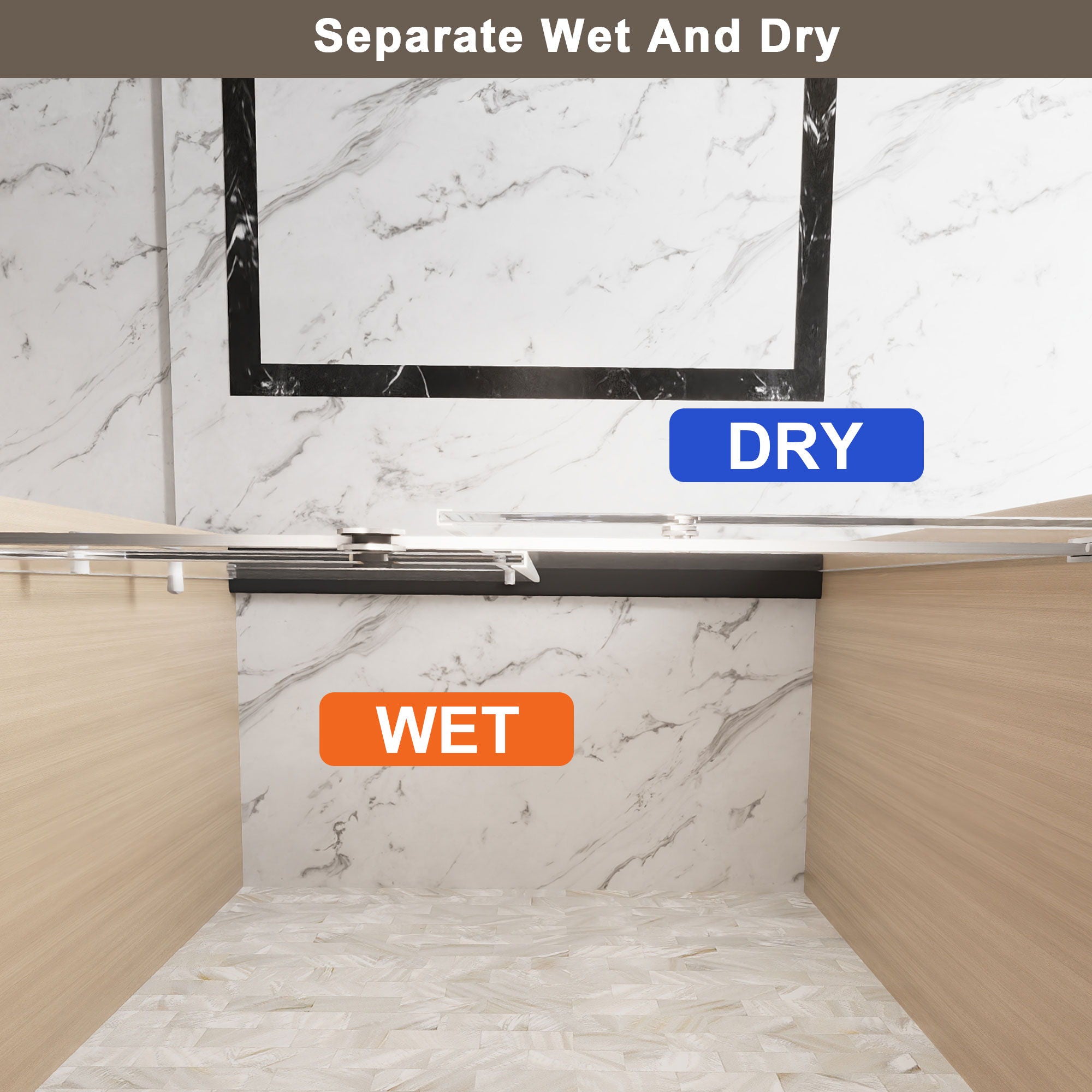 Frameless Single Sliding Shower Door & Handle And Square Tube Track
