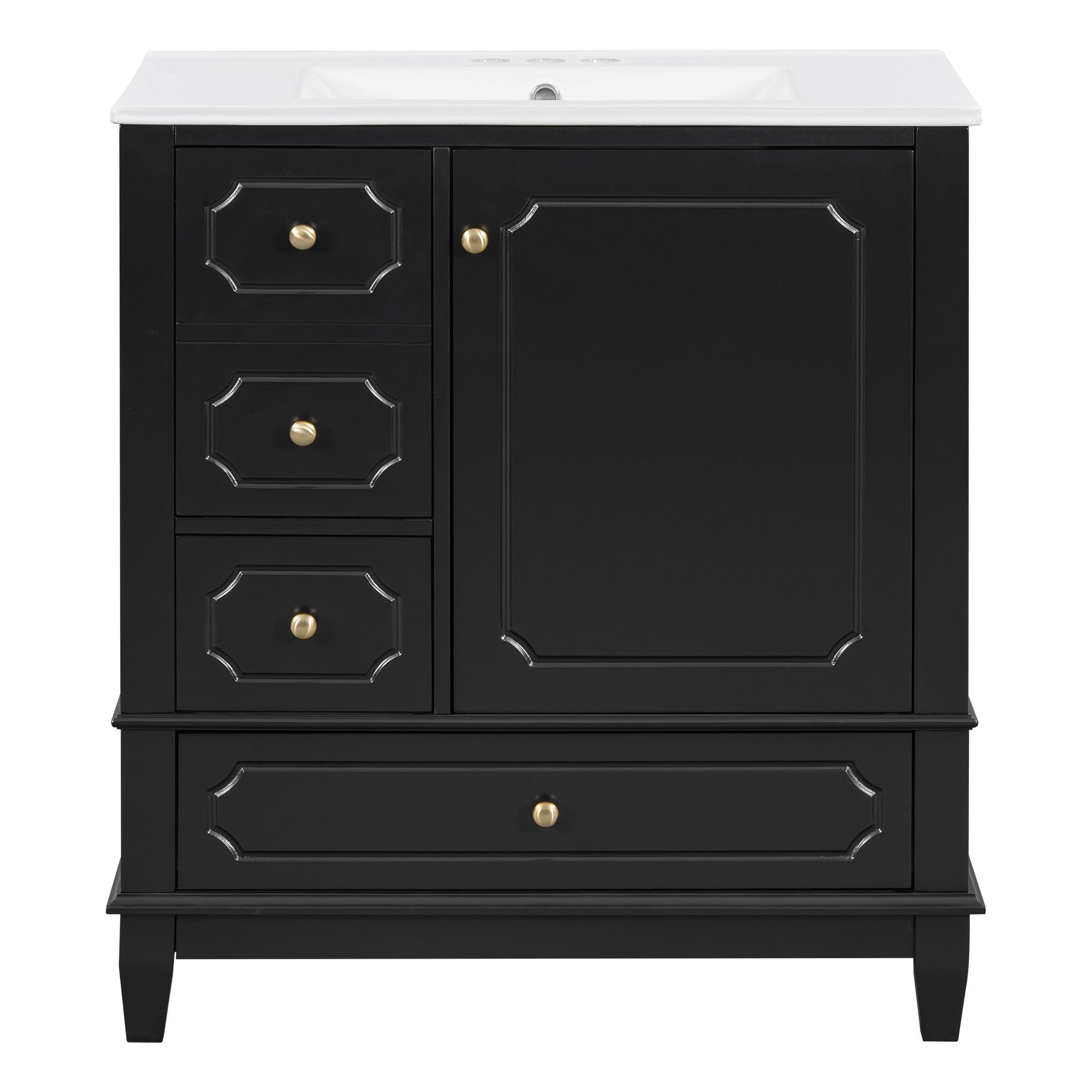 Bathroom Vanity With Sink, Freestanding Vanity Cabinet With Ceramic Basin, Soft Close Door, 3 Drawers