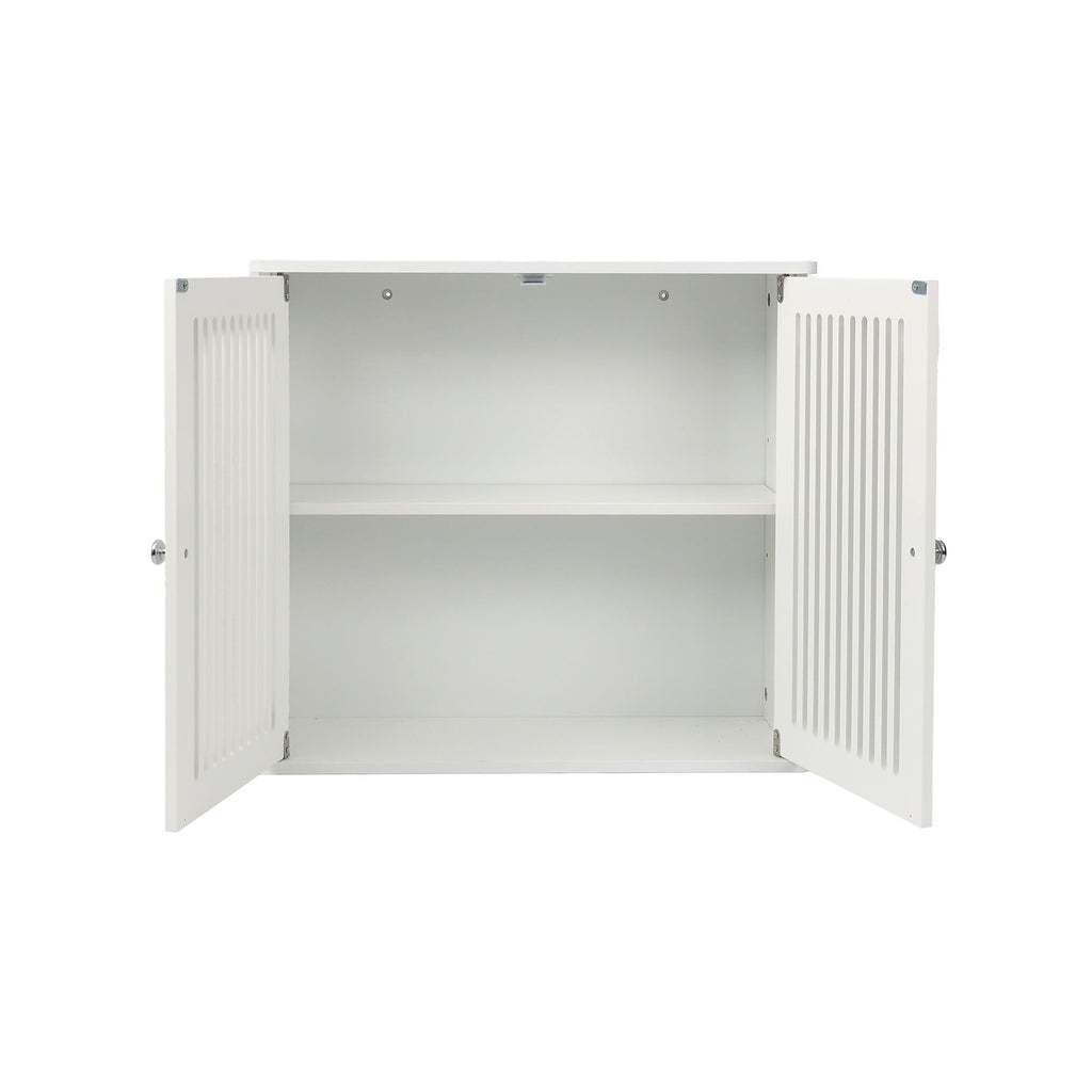Louvered Double Door Wall Mounted Bathroom Cabinet - White