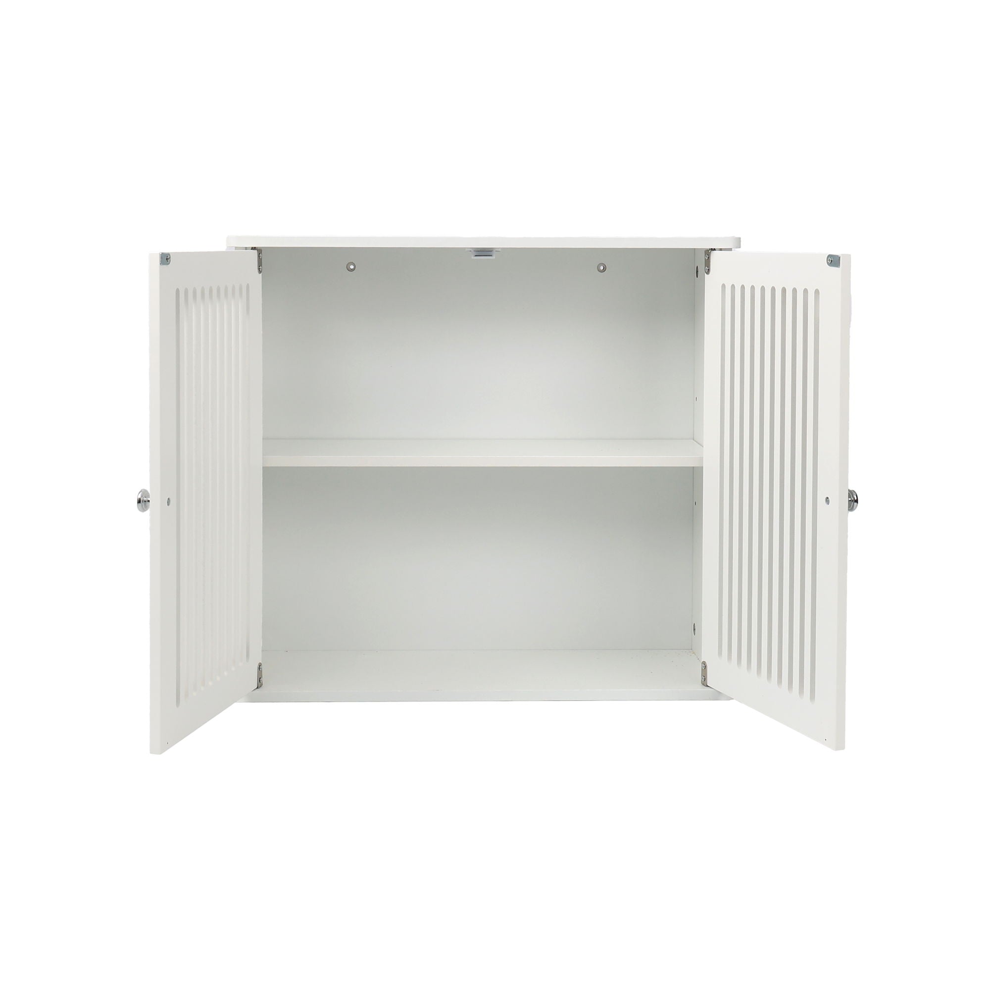 Louvered Double Door Wall Mounted Bathroom Cabinet - White