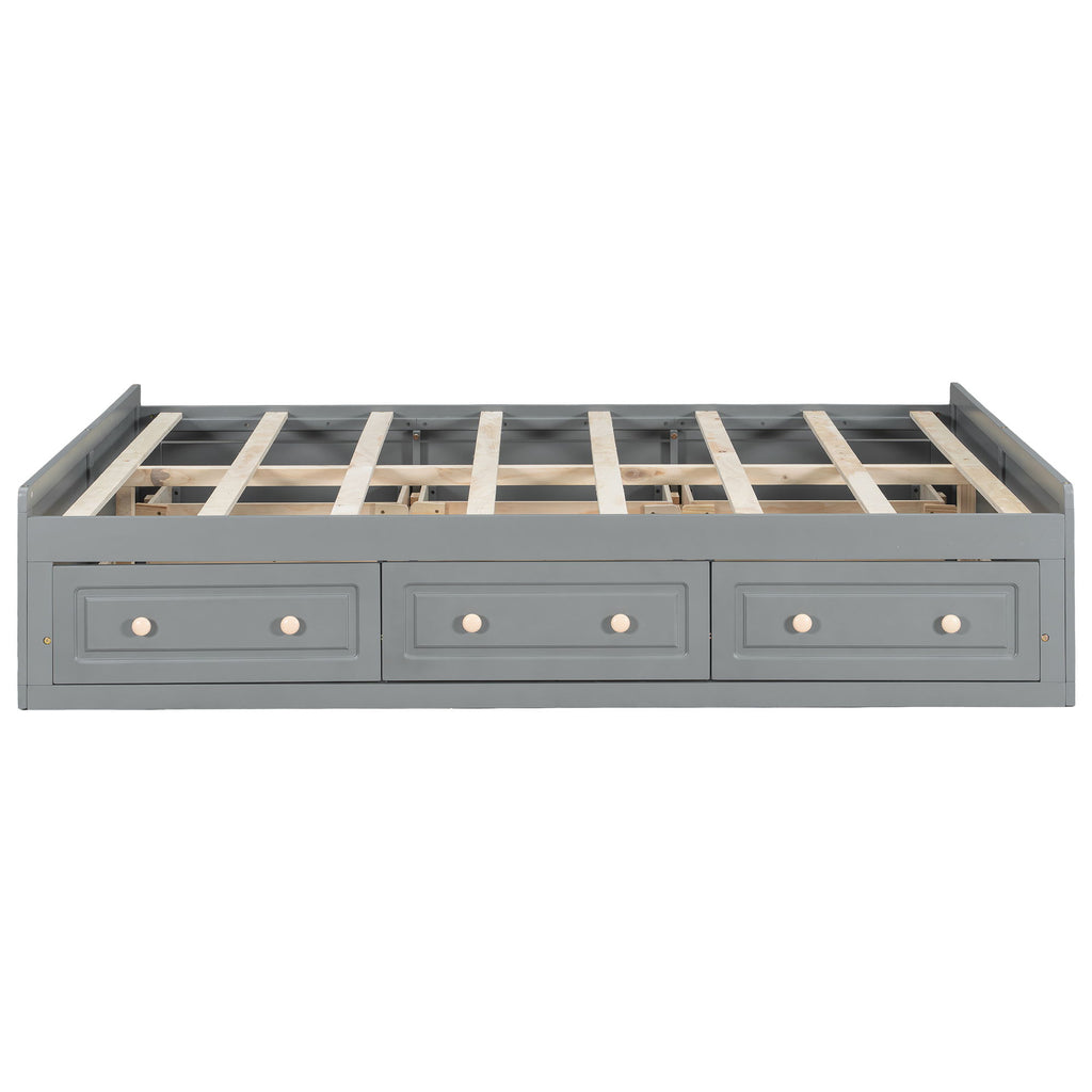 Queen Size Platform Bed Frame With 6 Drawers - Gray