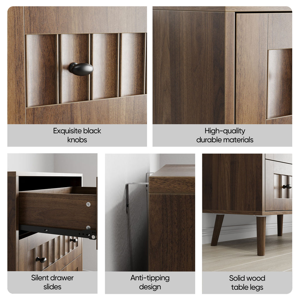3 Drawer Dresser, Storage Cabinet With Vertical Grooves For Bedroom - Walnut