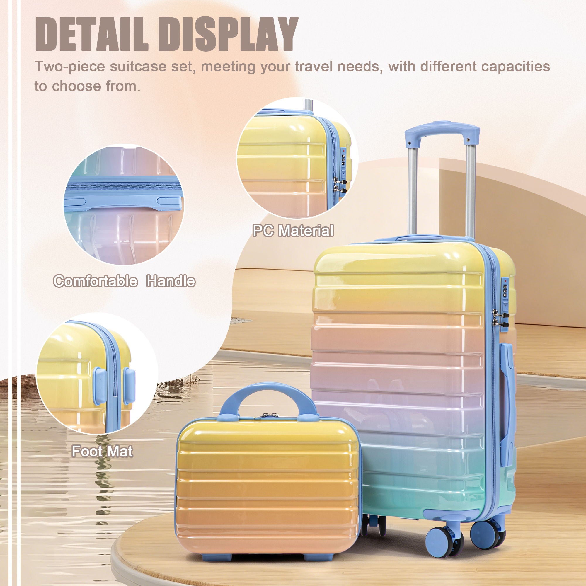Luggage Set 14" / 20" With Combination Lock And Cosmetic Case