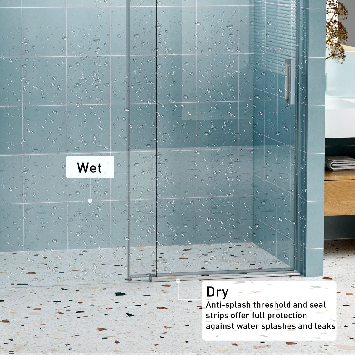 Frameless Soft Closing Shower Door, 1 / 4" (6Mm) Tempered Glass Single Sliding With Explosion Proof Coating - Chrome