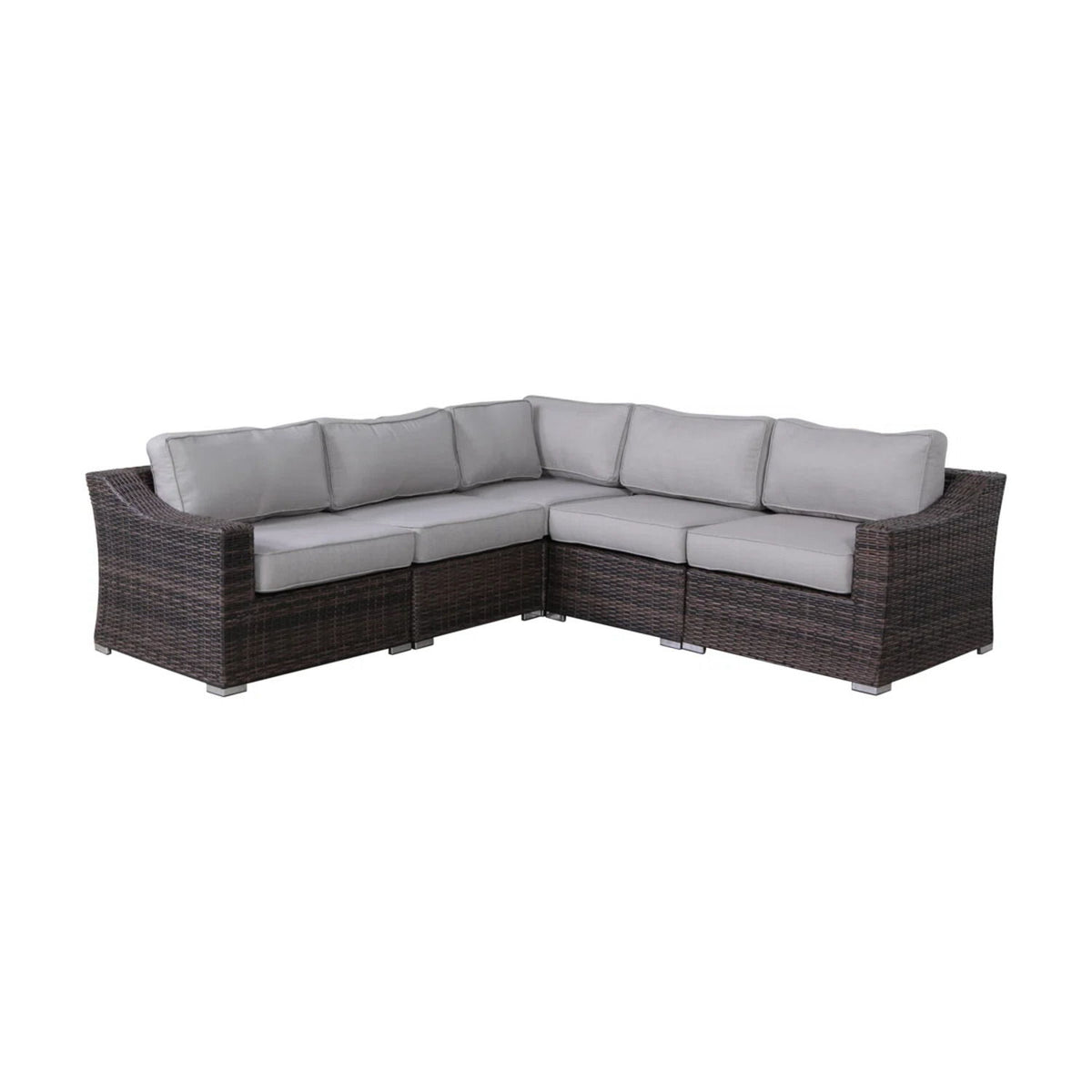 5 Piece Rattan Wicker Sectional Patio Set With Comfortable Cushions - Brown Mix / Gray