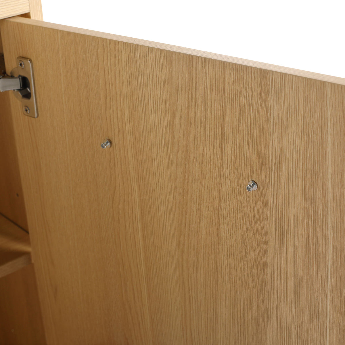48" Freestanding Bathroom Vanity With Double Sink, 2 Soft Close Doors & 3 Open Shelves - Oak
