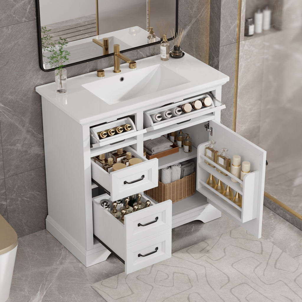 Modern Bathroom Vanity With Sink Top, 4 Drawers And 1 Soft-Close Door