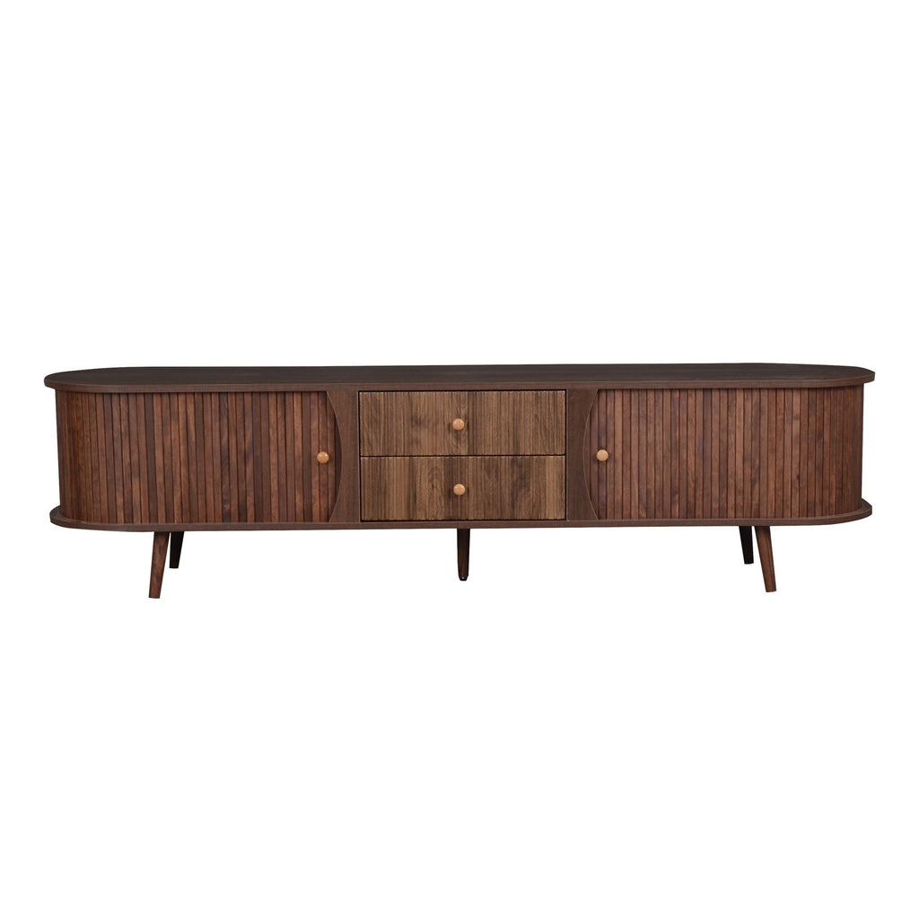 70" TV Stand With Tambour Doors And Fluted Drawers - Dark Brown