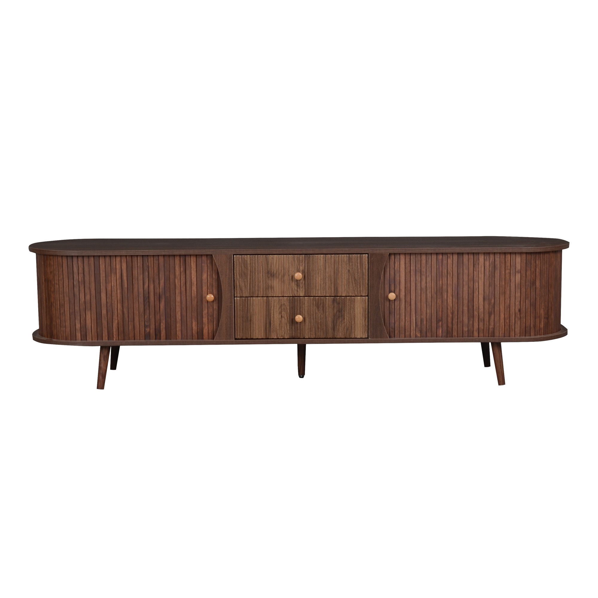 70" TV Stand With Tambour Doors And Fluted Drawers - Dark Brown