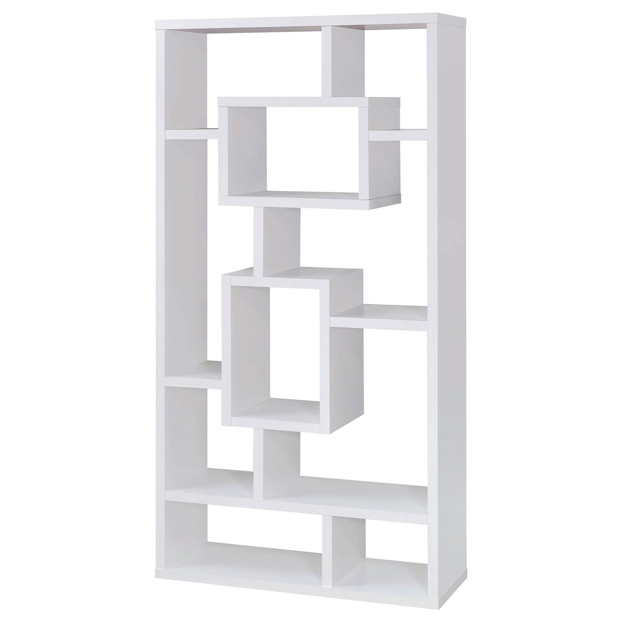 Geometric 10 Shelf Open Back Bookcase With Interlocking Shelves - White