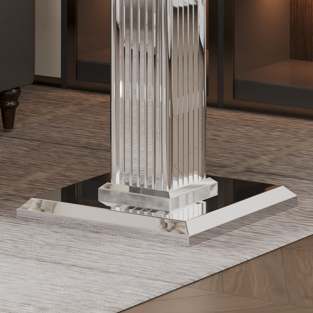 Marble Printed Top Rectangular End Table, Base With Mirrored Finish