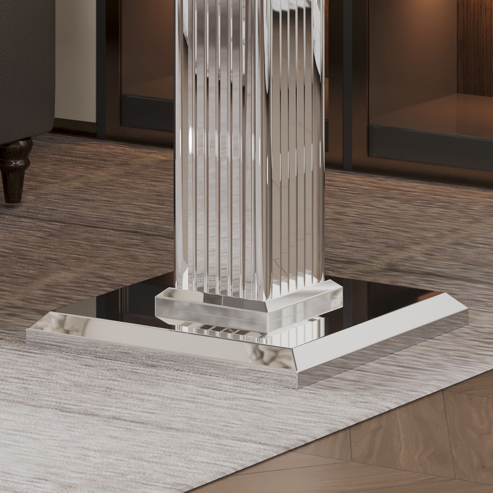 Marble Printed Top Rectangular End Table, Base With Mirrored Finish