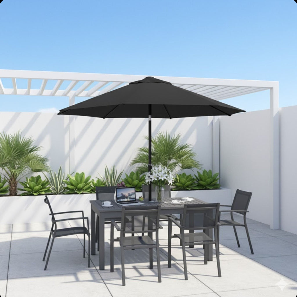 Umbrella With Crank Lift & Tilt, UV-Resistant Canopy For Patio