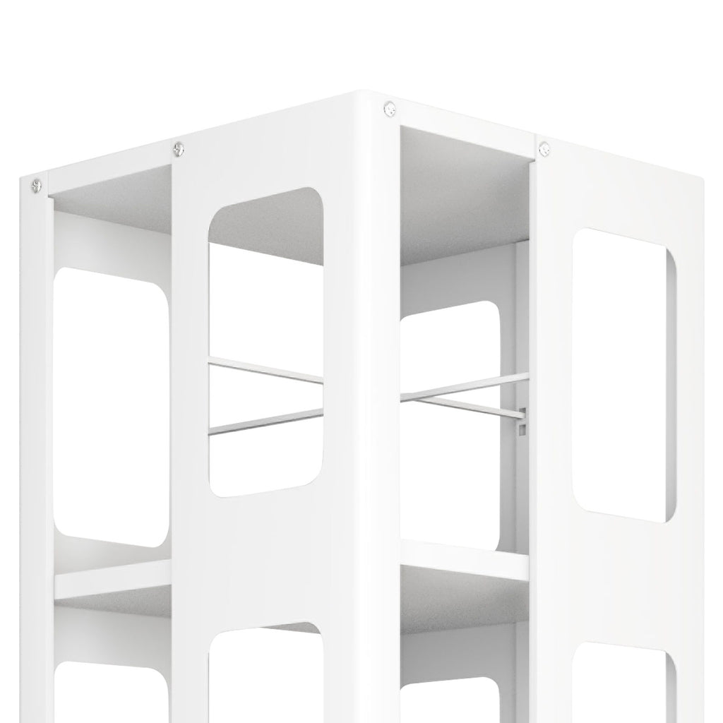 4 Tier All Steel Rotating Bookshelf With 360° Wheels, Large Size Sturdy & Spacious Book Rack, New Style Bookshelf - White