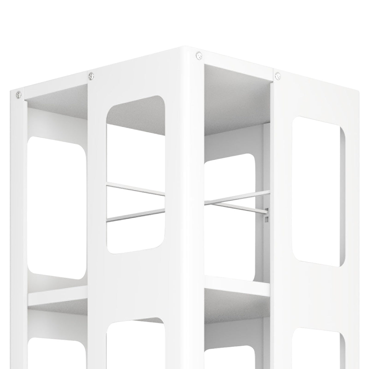 4 Tier All Steel Rotating Bookshelf With 360° Wheels, Large Size Sturdy & Spacious Book Rack, New Style Bookshelf - White