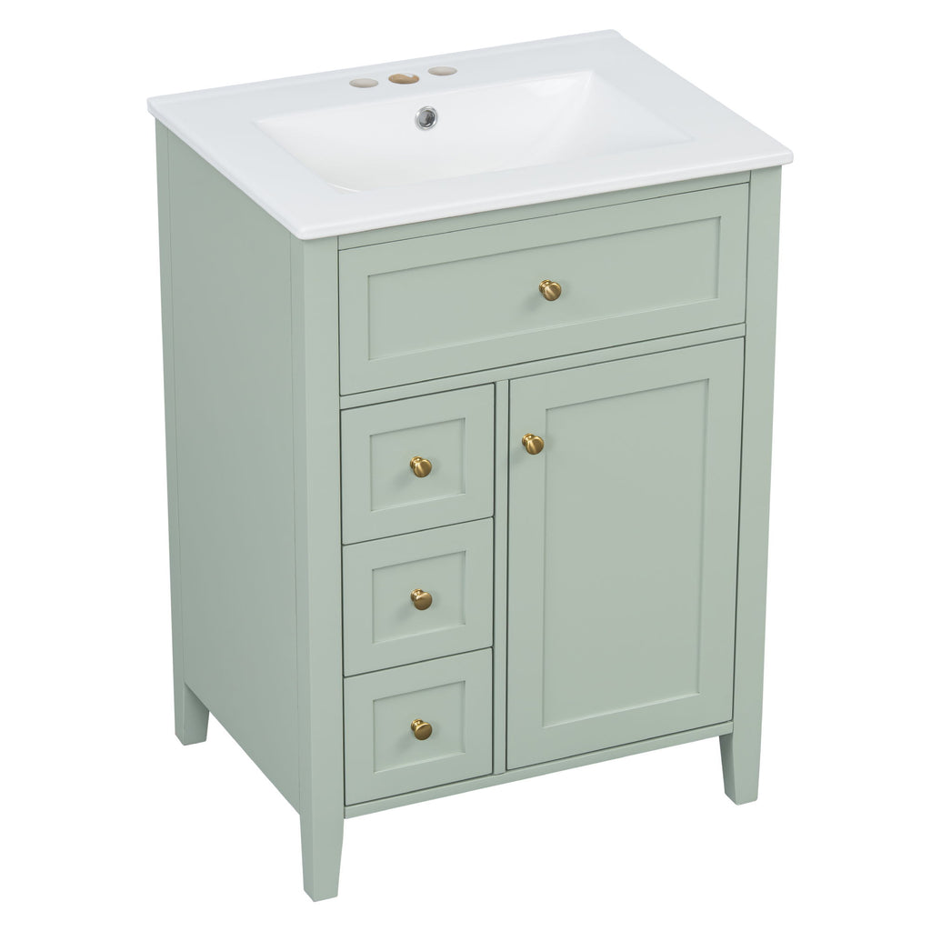 Bathroom Vanity With Sink, 3 Drawers & Cabinet With Adjustable Shelves