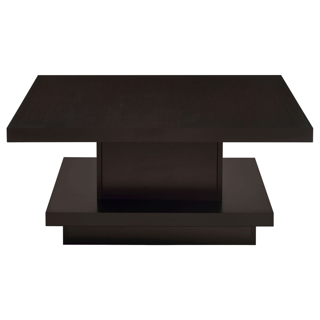 Square Coffee Table With Geometric Design And Storage Shelf - Cappuccino