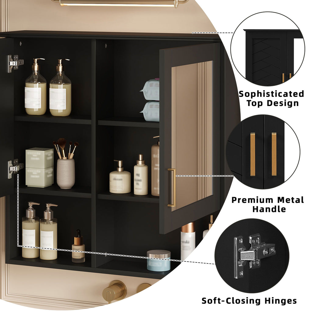 2 In 1 Wall-Mounted Mirror Cabinet With Adjustable Shelves, Soft-Close Doors, High-Definition Mirror & Storage