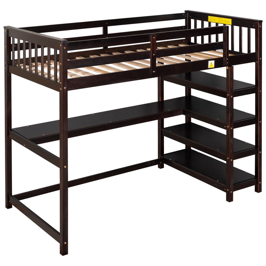 Loft Bed With Storage Shelves And Under Bed Desk
