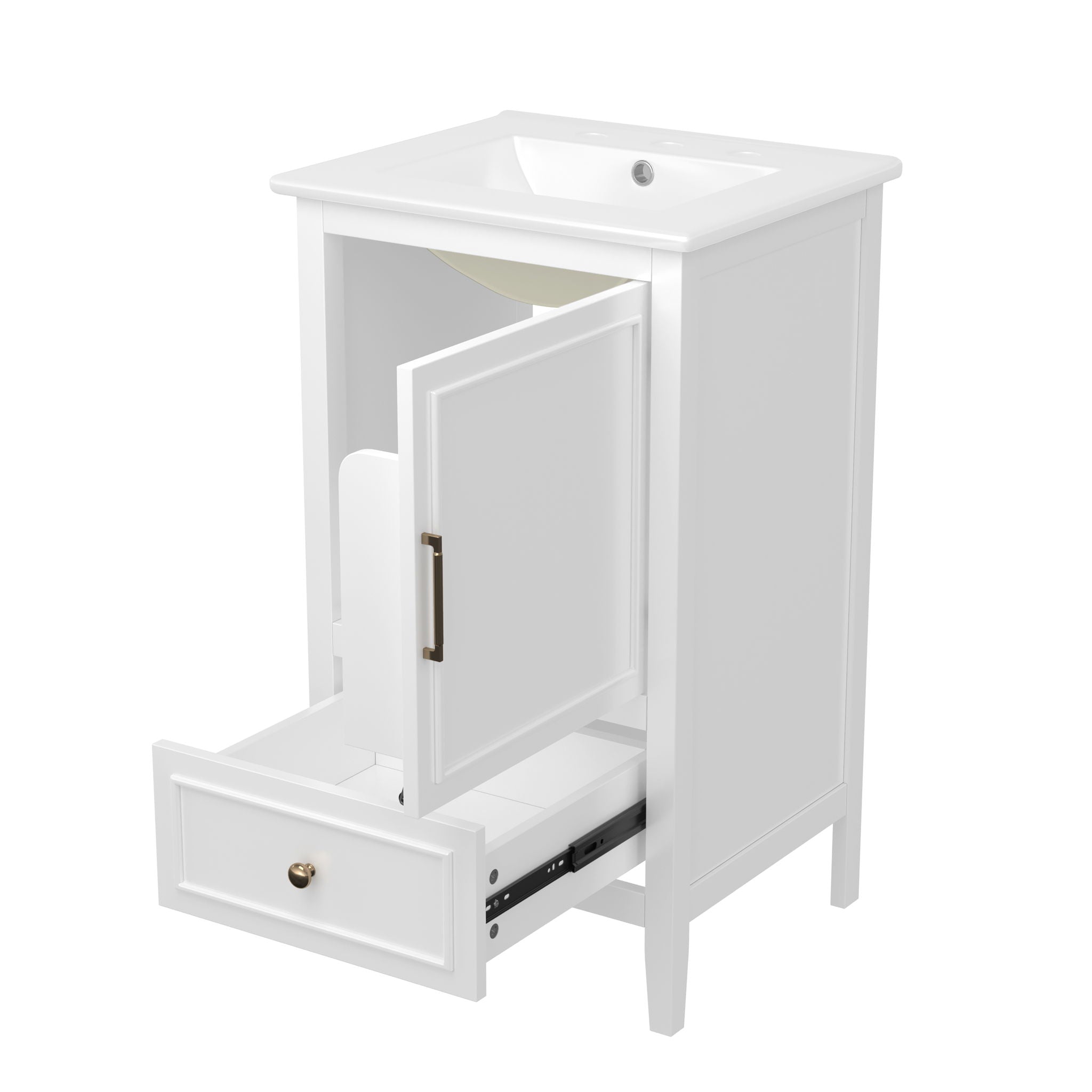 Bathroom Vanity With Sink, Adjustable Feet, 1 Drawer And Door Shelf Storage - White