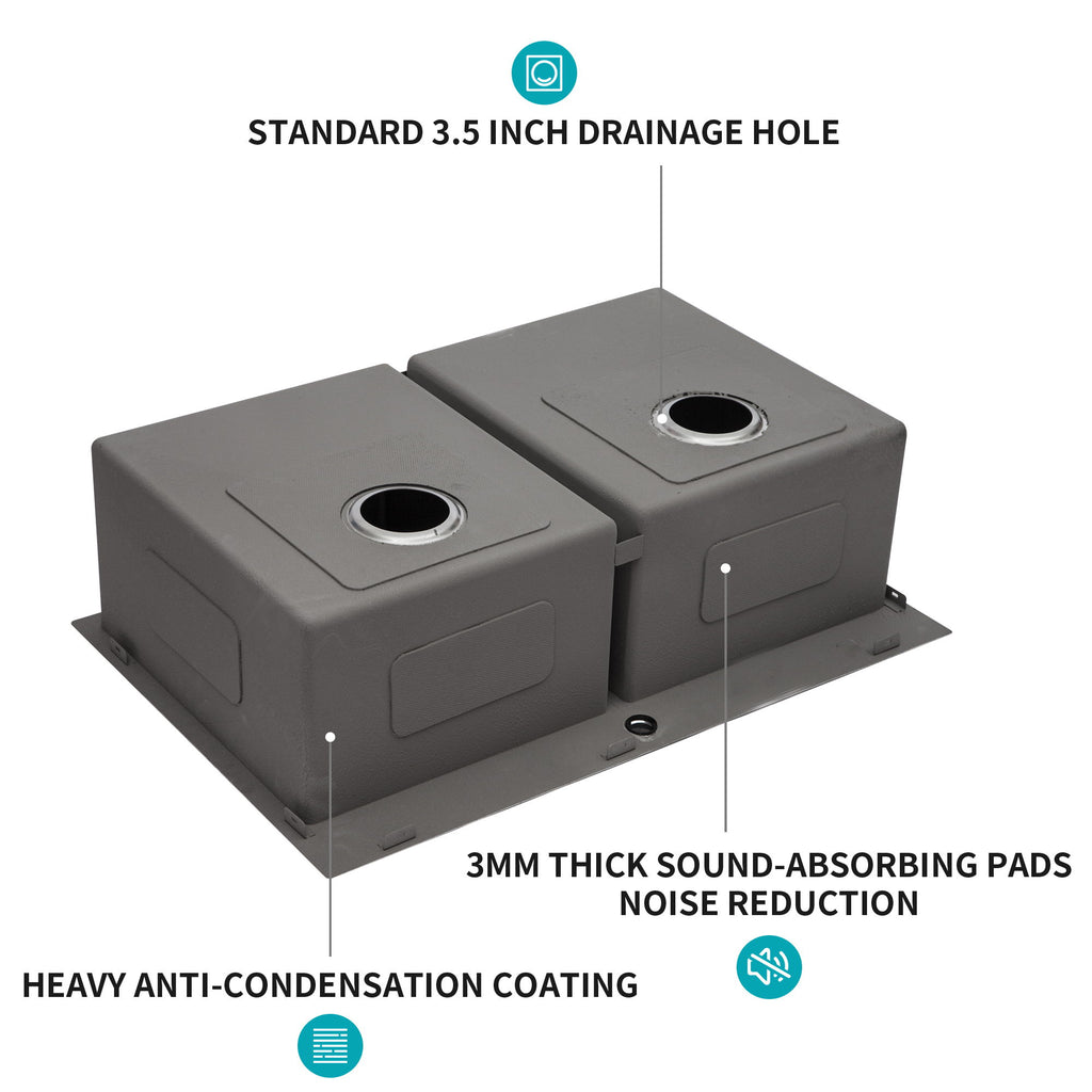 Double Bowl Drop In Sink, Stainless Steel With 50 / 50 Basins 18 Gauge - Brushed Nickel