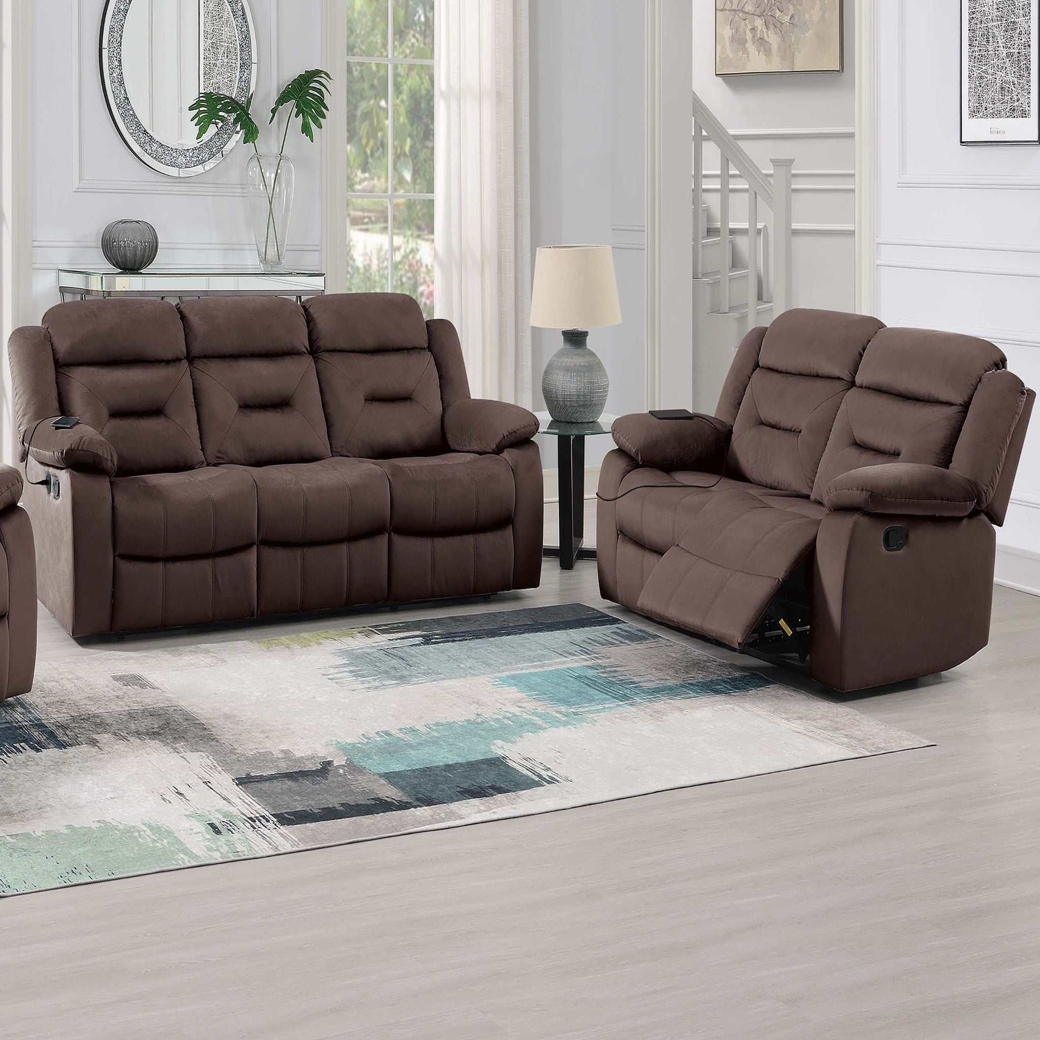 Contemporary Living Room Set With Pillow Arms And Headrest Support