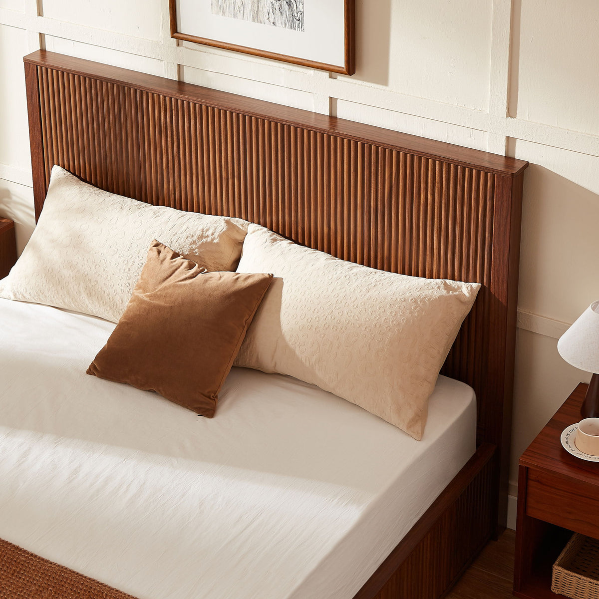 Wave Pattern Headboard Platform Bed Frame