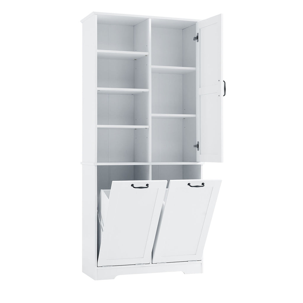 Freestanding Bathroom Storage Cabinet With Doors And Drawers, Adjustable Shelves, Tilt-Out Laundry Hamper