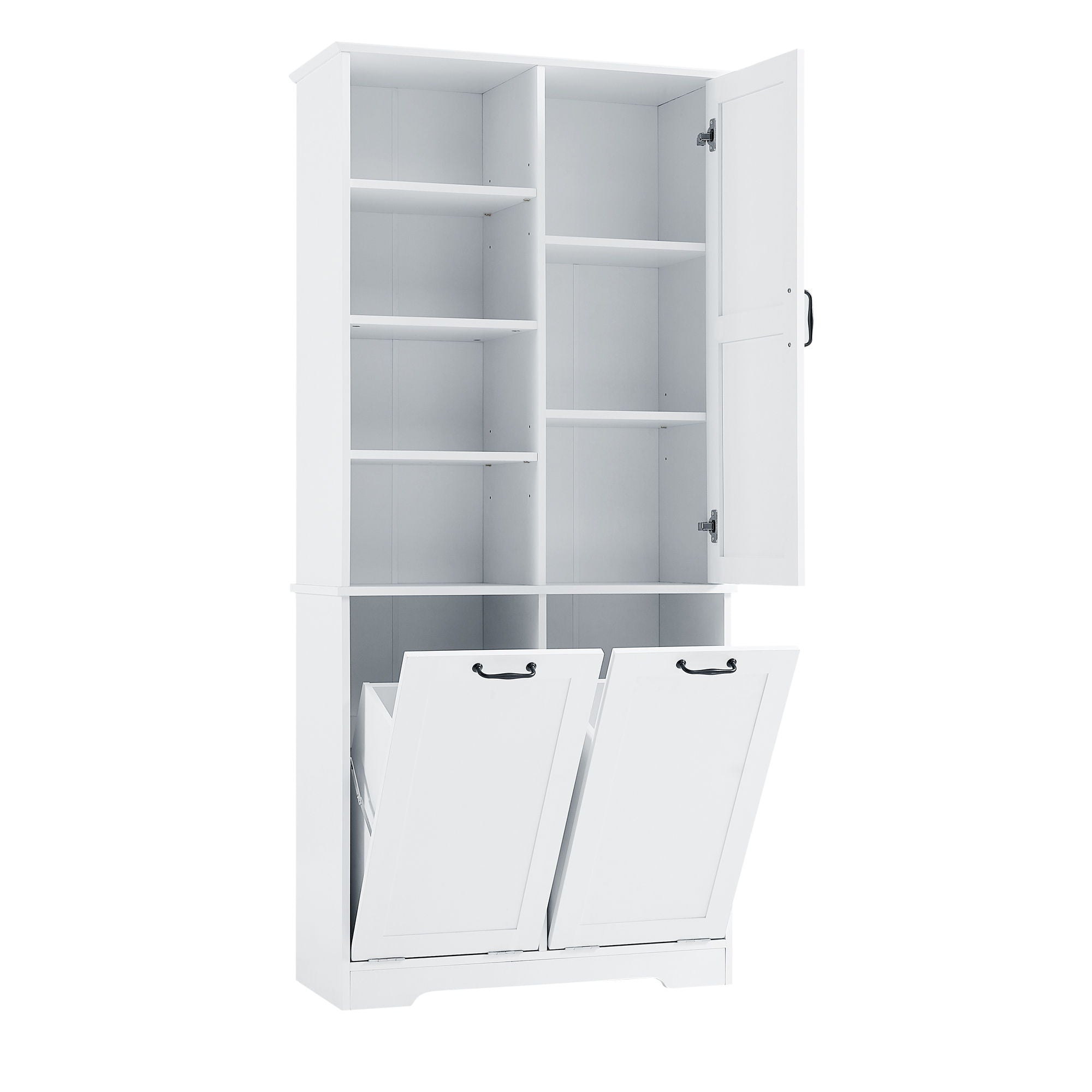 Freestanding Bathroom Storage Cabinet With Doors And Drawers, Adjustable Shelves, Tilt-Out Laundry Hamper
