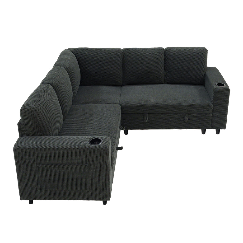 Upholstered L - Shape Sectional Sofa Bed With Pull Out Sleeper And Storage