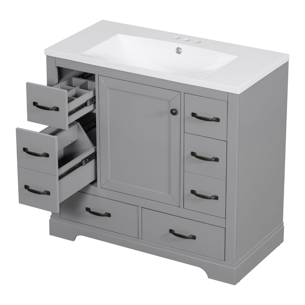 Modern Bathroom Vanity With Sink, 6 Drawers, Adjustable Shelf