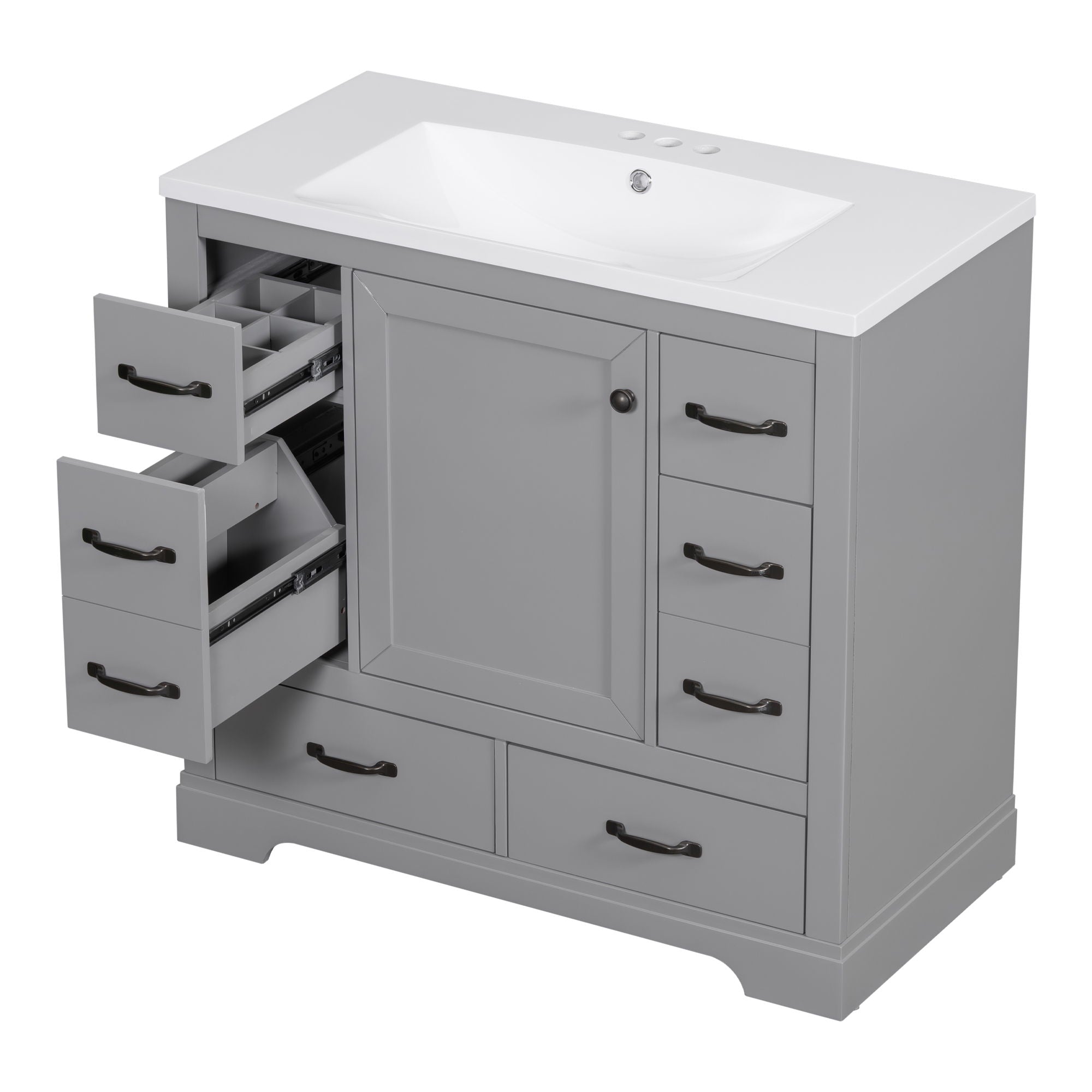 Modern Bathroom Vanity With Sink, 6 Drawers, Adjustable Shelf