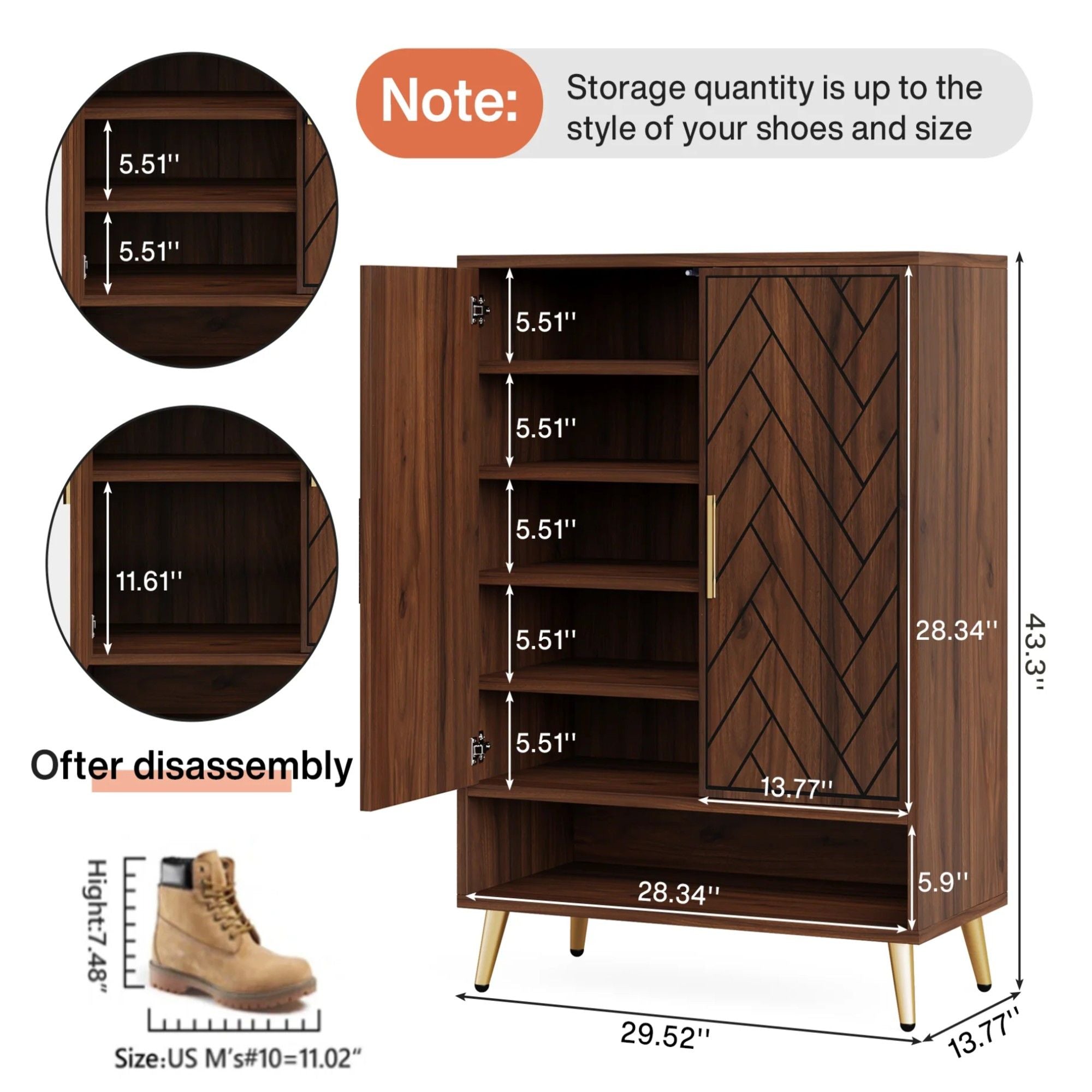 6 Tier Wooden Entryway Shoe Cabinet, Wide Storage Unit For 24 Pairs Of Shoes - Walnut