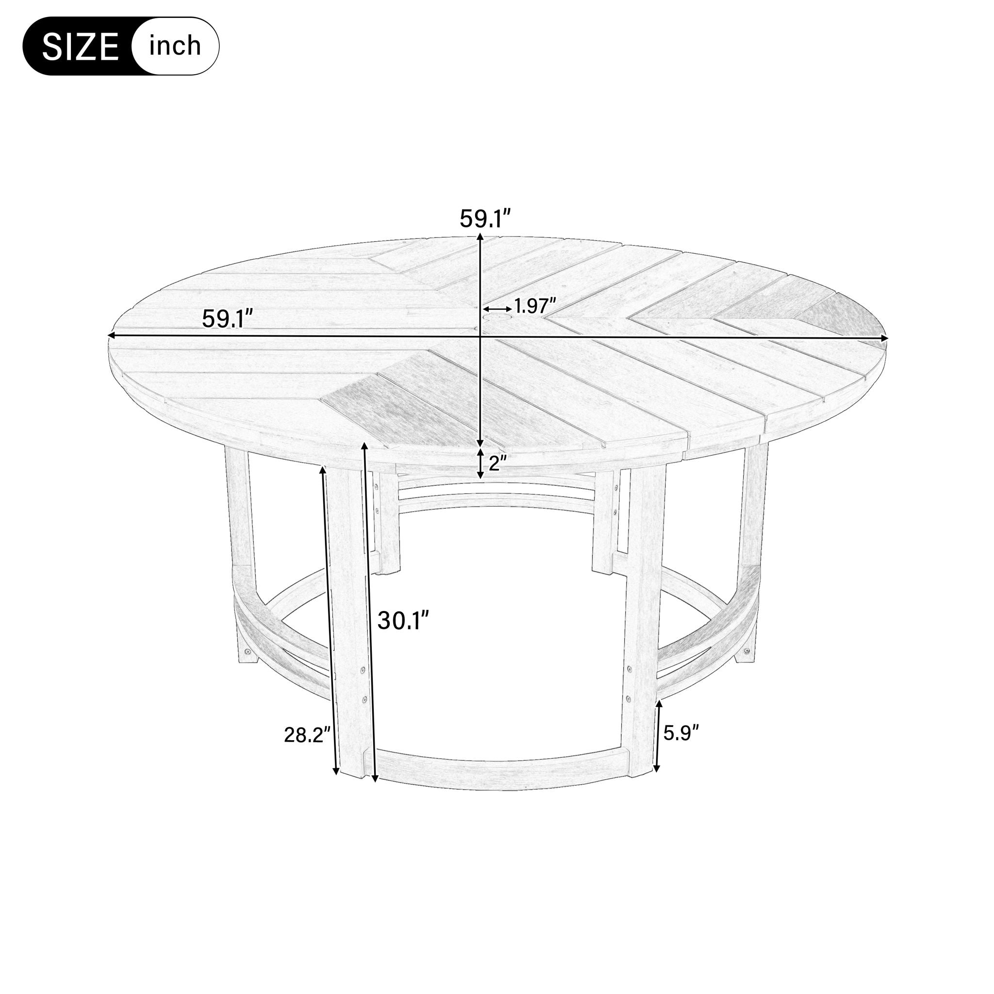 Outdoor Table With Umbrella Hole For Patio - Light Teak