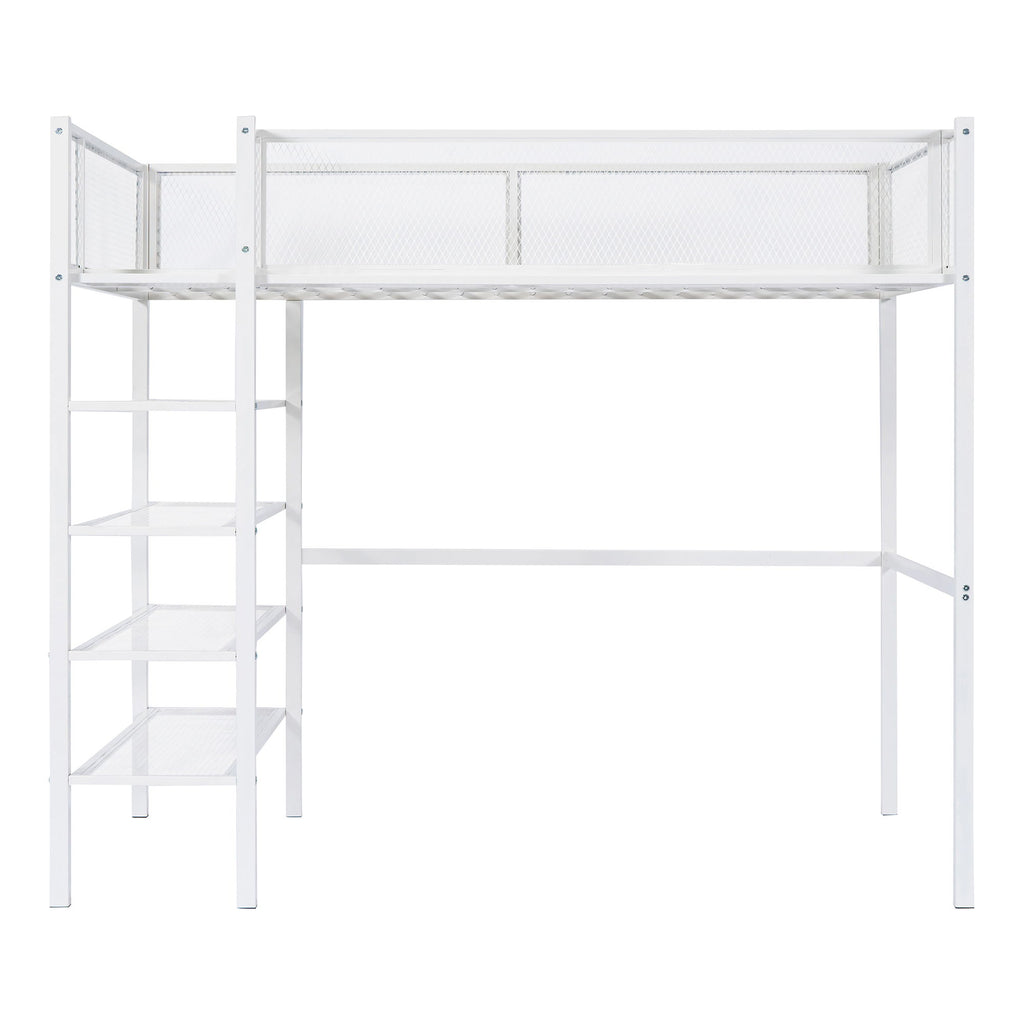 Loft Bed With 4 Tier Shelves And Storage