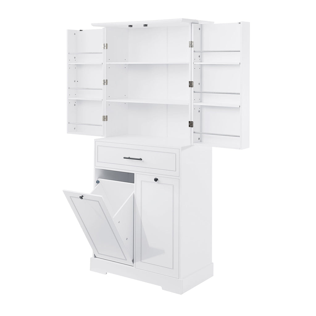 Freestanding Bathroom Storage Cabinet With Doors, Drawers, And Tilt Out Laundry Hamper - White