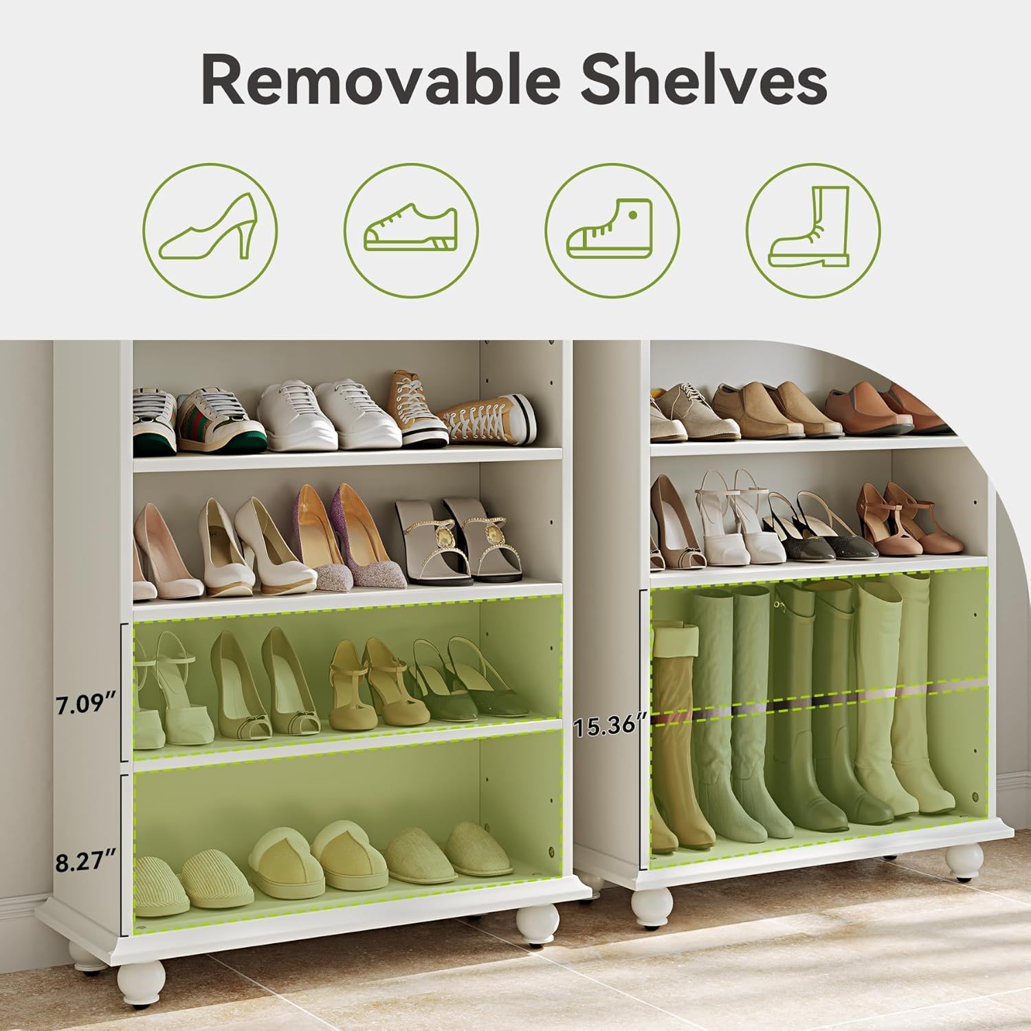 8 Tier Led Illuminated Shoe Cabinet With Adjustable Shelves, Storage Rack For 26 Pairs - White