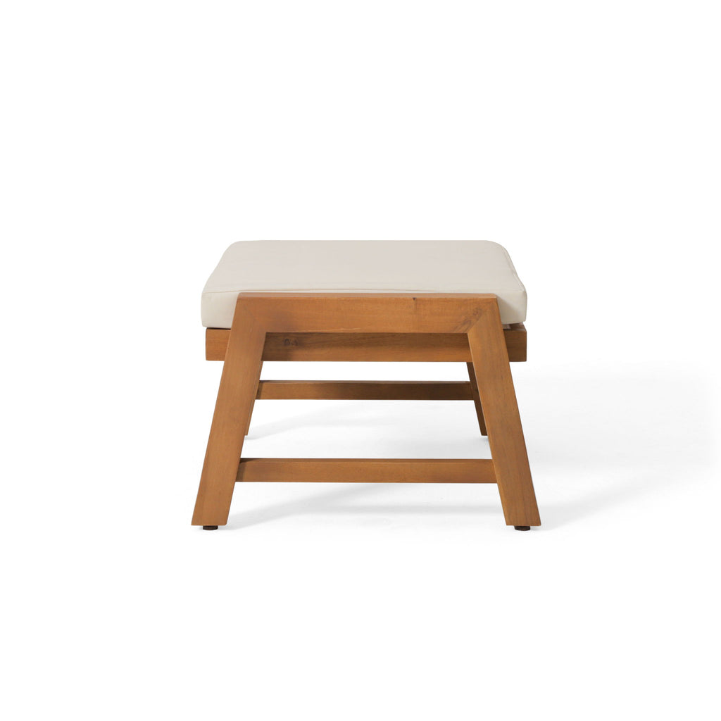 Acacia Wood Outdoor Ottomans With Cushion, (Set of 2)