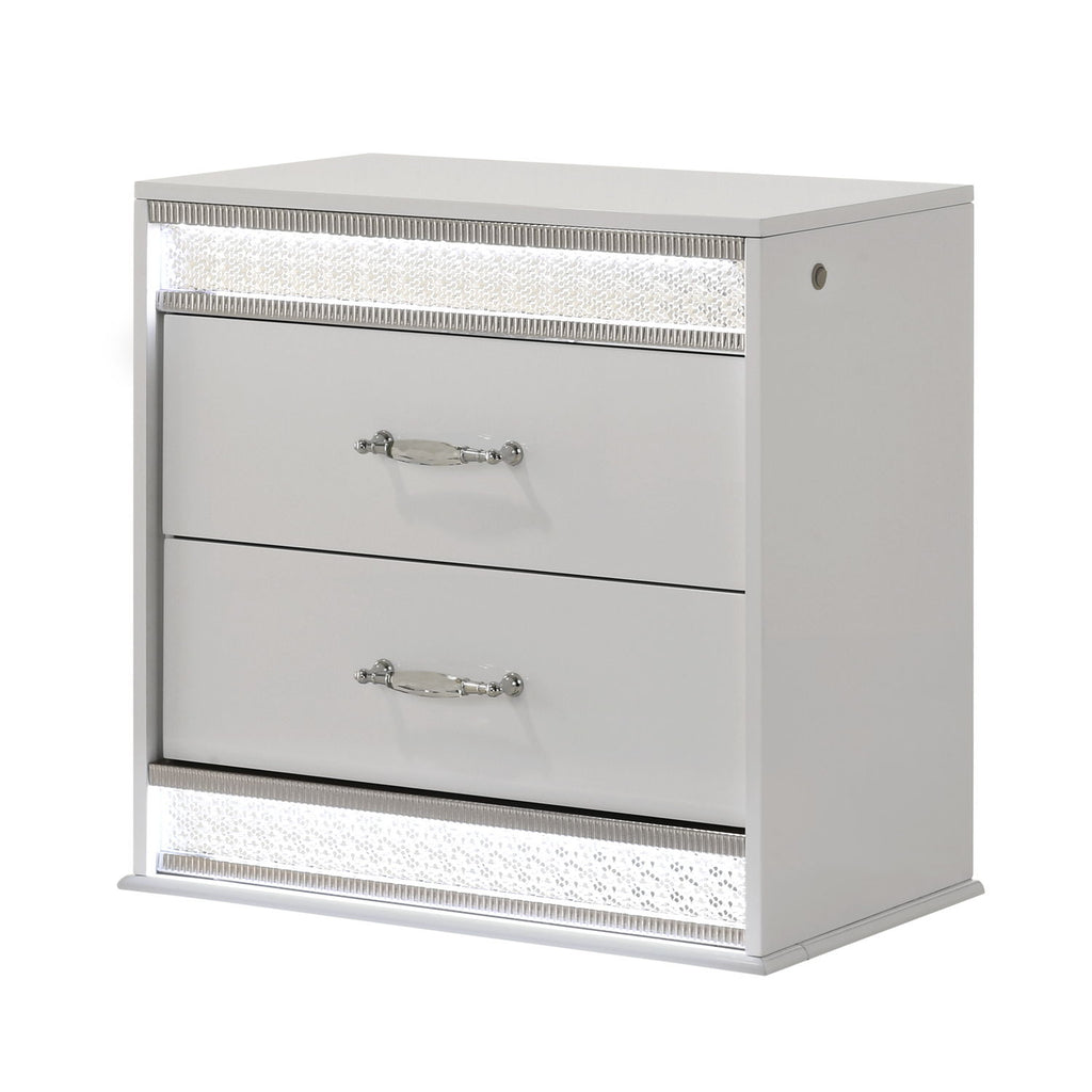 Glam - 2 Drawer Nightstand & LED Lighting - White