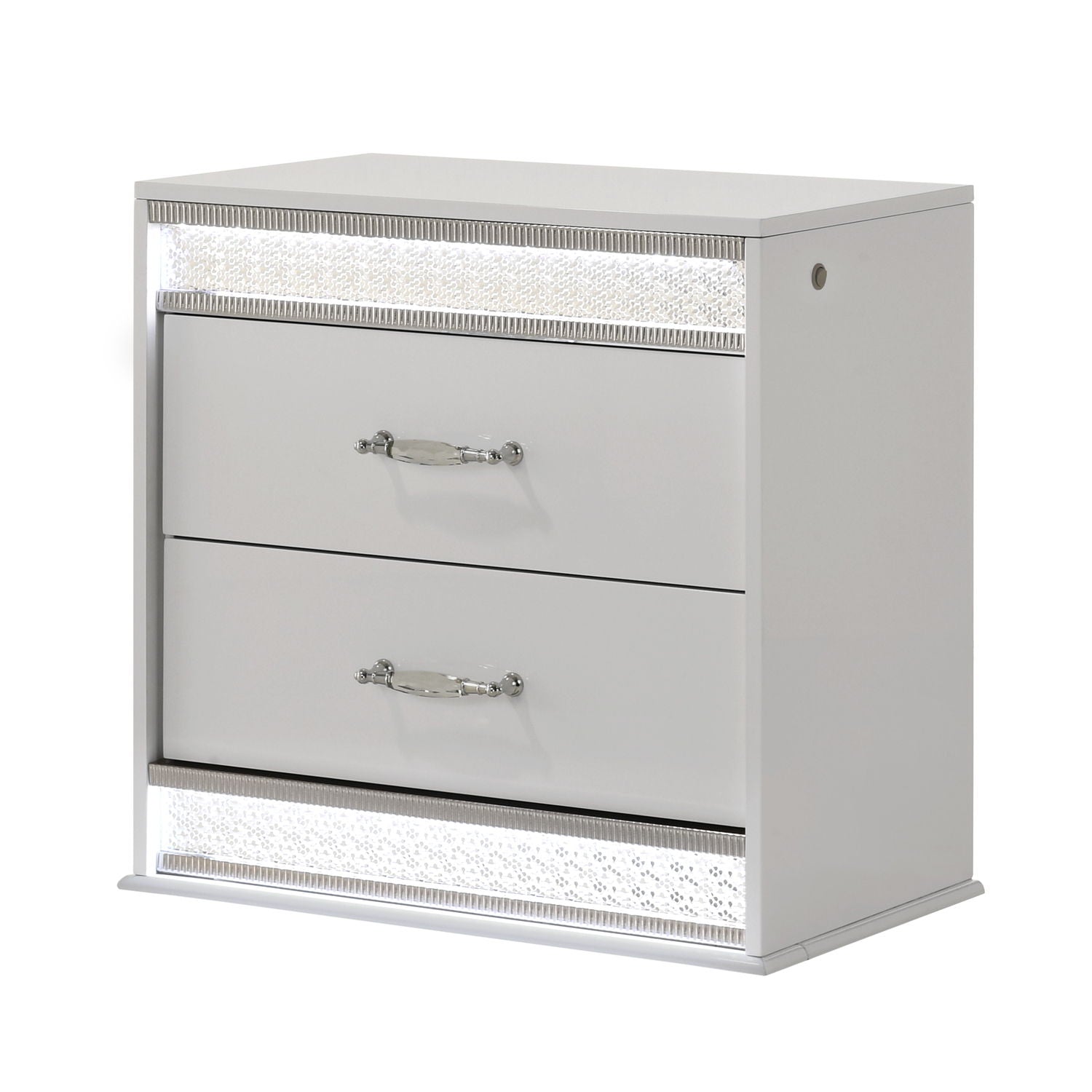 Glam - 2 Drawer Nightstand & LED Lighting - White