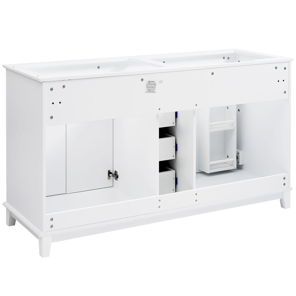 Bathroom Vanity Cabinet Only, 3 Drawers & 4 Doors & Double Layer Shelves - White